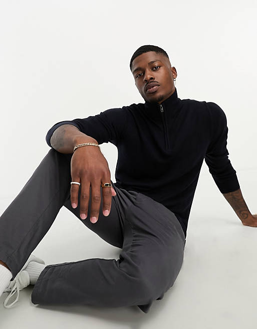 French Connection soft touch half zip jumper in navy | ASOS