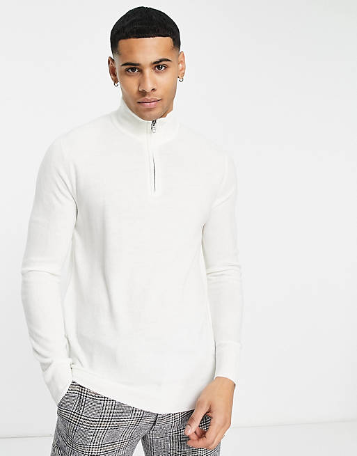 French Connection soft touch half zip jumper in off white