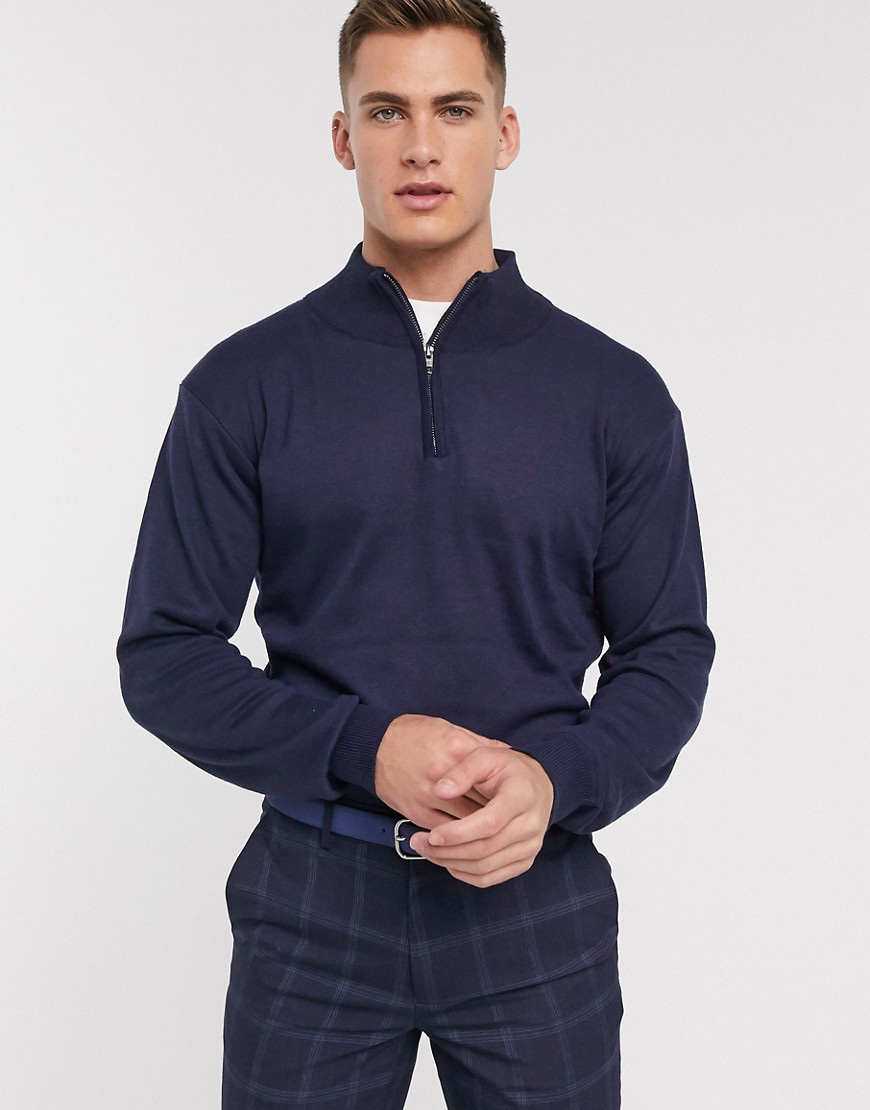 French Connection soft touch half zip knit sweater-Navy