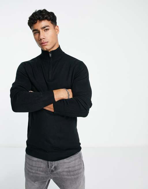 French Connection soft touch half zip sweater in black | ASOS