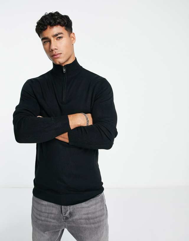 French Connection soft touch half zip sweater in black