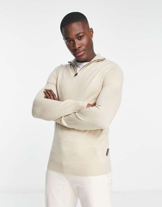 French Connection soft touch half zip sweater in stone