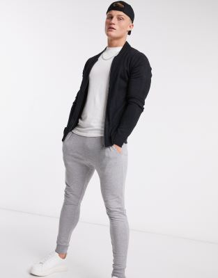 French Connection soft touch knitted zip-through bomber jacket in navy