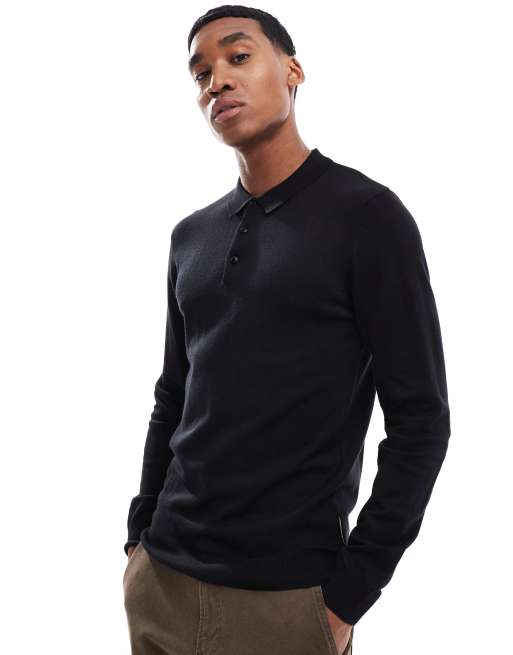 French Connection soft touch polo jumper in black ASOS