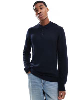 French Connection soft touch polo sweater in navy