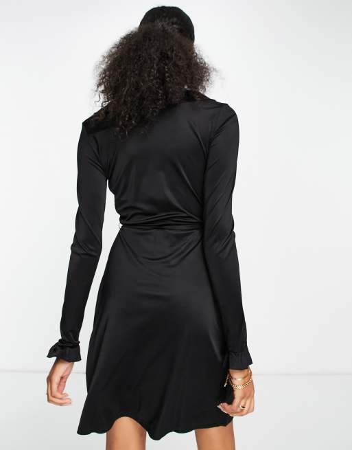 French Connection Sonike bamboo jersery wrap mini dress in black