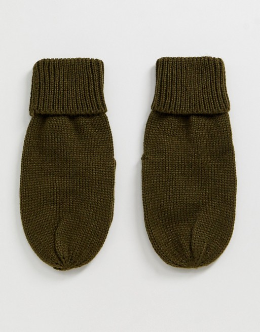 French Connection speckle knit mitten gloves in khaki co-ord