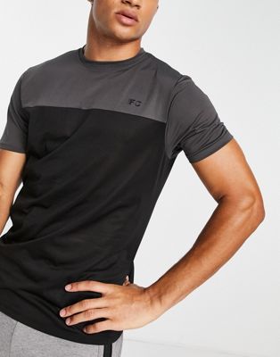 French Connection Sport colour block training t-shirt in black khaki