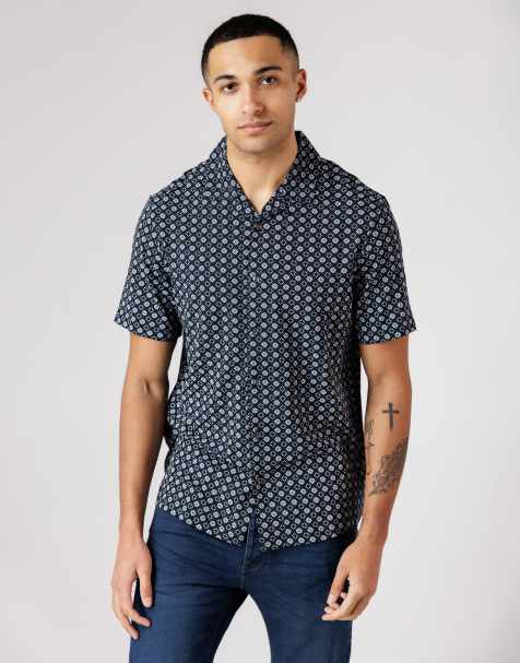 French Connection Square floral print short sleeve shirt in navy - view 1