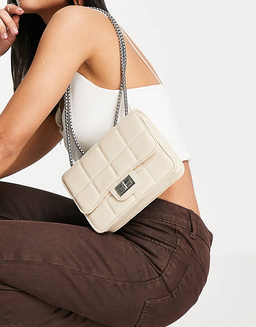 French connection square quilted shoulder bag in classic cream