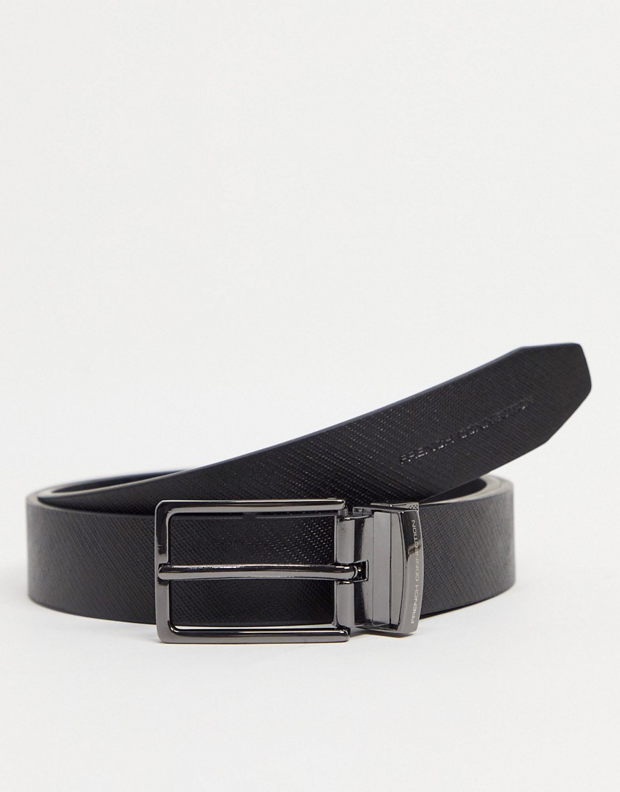 French Connection Square Textured Revesible Belt In Black