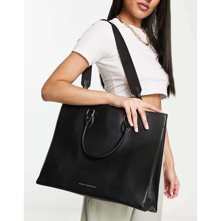 French Connection square tote bag in black