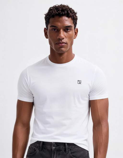 French Connection stacked logo t-shirt in white, 9 of 10