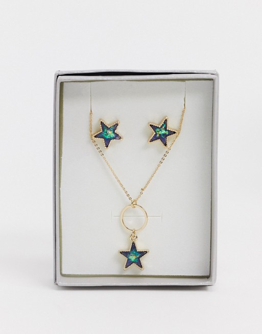 French Connection star earrings and necklace set in gold