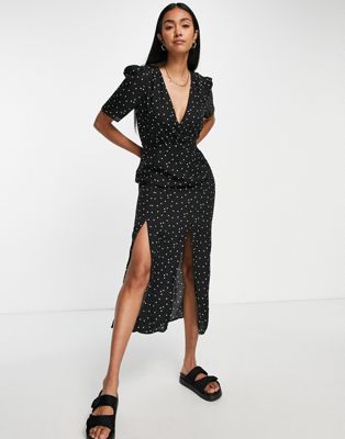 French Connection star print midi tea dress in black