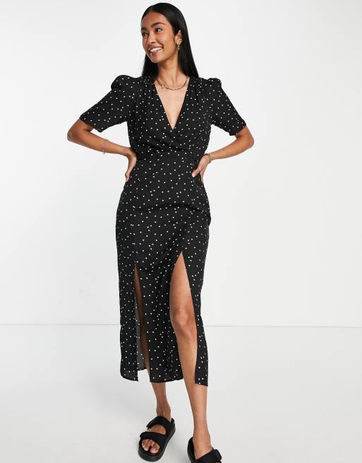 French Connection star print midi tea dress in black