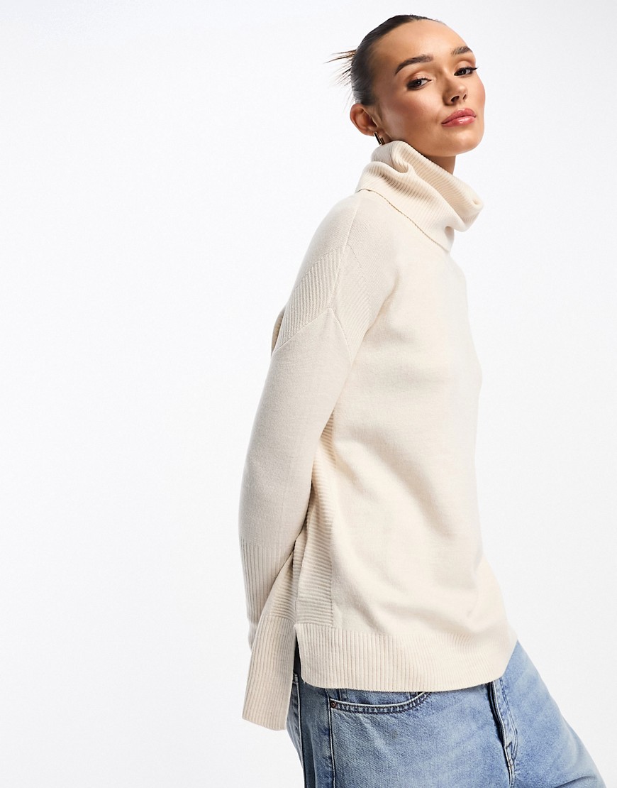 French Connection step hem cowl neck jumper in oatmeal-Neutral