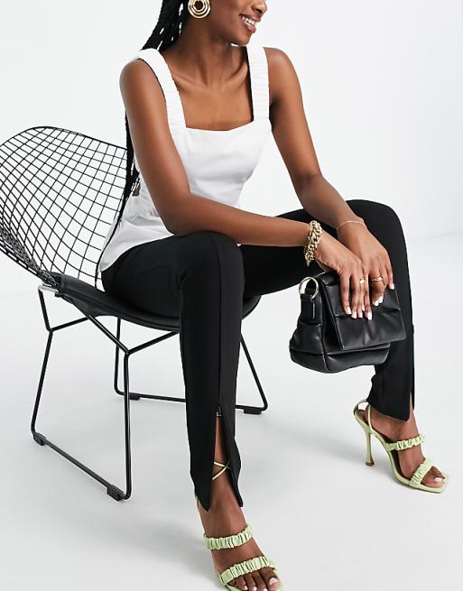 French Connection Stephanie slim fit pants with front slits in black | ASOS