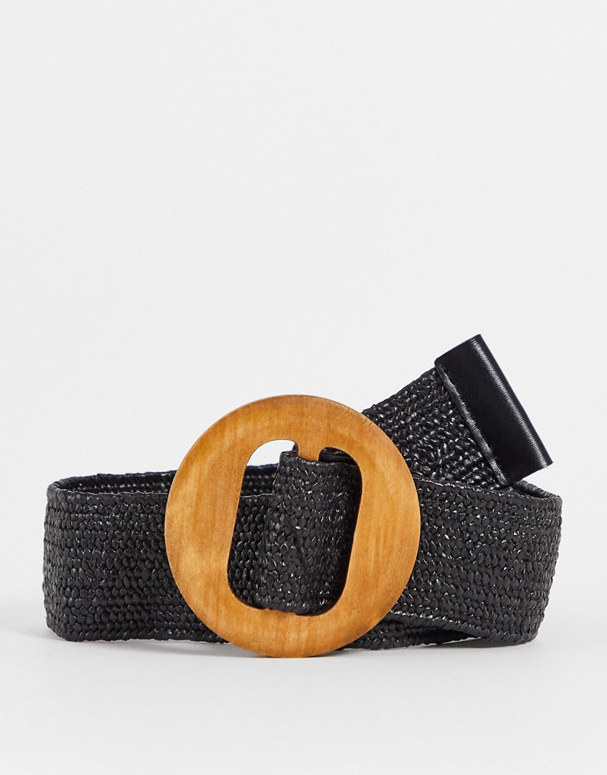 French Connection Straw Large Buckle Belt In Black