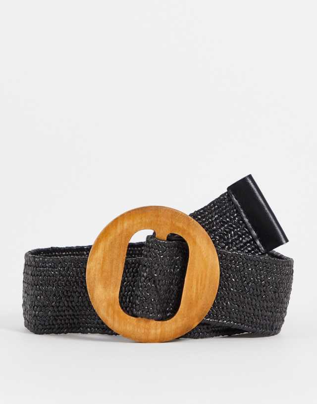 French Connection straw large buckle belt in black