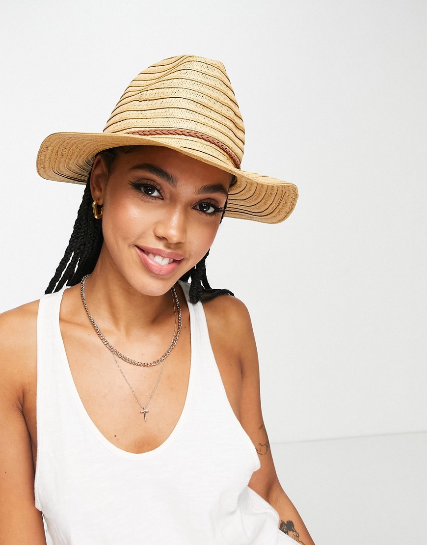 French Connection Straw Trilby Sun Hat In Natural-neutral