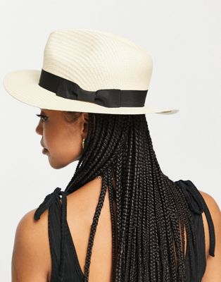 French Connection straw trilby sun hat in natural-Neutral