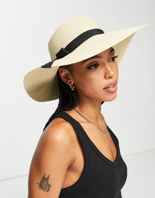 French Connection straw wide brim sun hat in natural