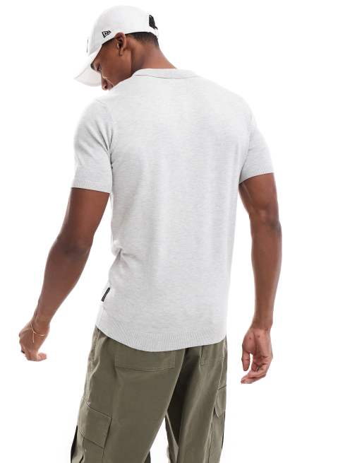 French Connection - Strikket lysegrå T-shirt med halv lynlås og polokrave, 3 af 4