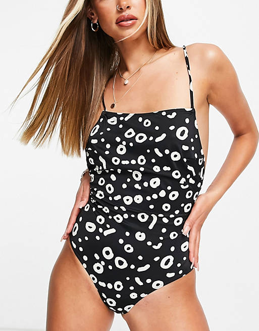 French Connection string strap swimsuit in abstract animal print