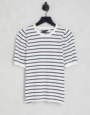 French Connection stripe printed puff sleeve t-shirt