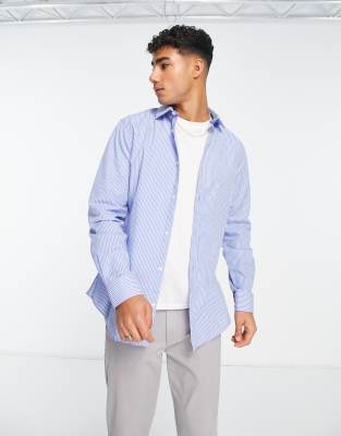 French Connection stripe shirt in mid blue - ASOS Price Checker