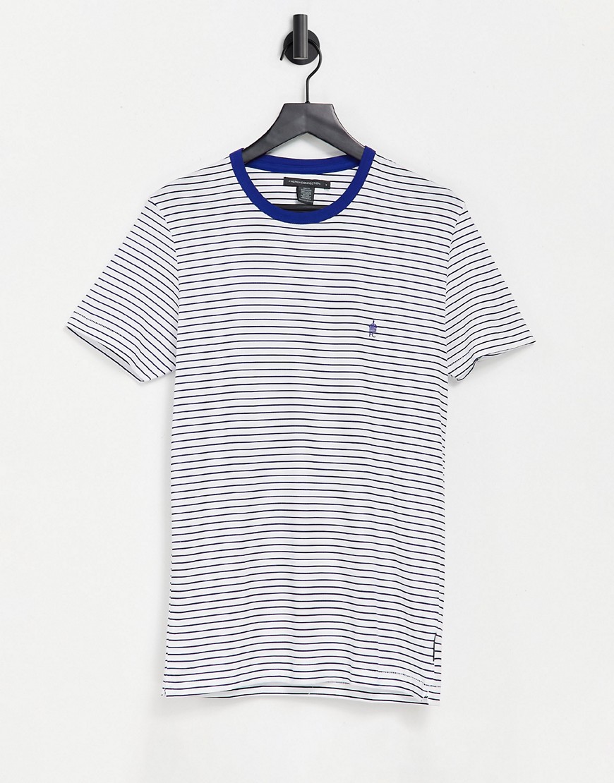 French Connection stripe t-shirt in bright blue-Multi