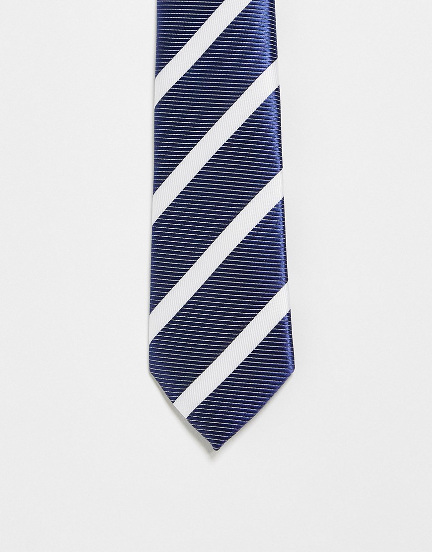 French Connection stripe tie in navy and white