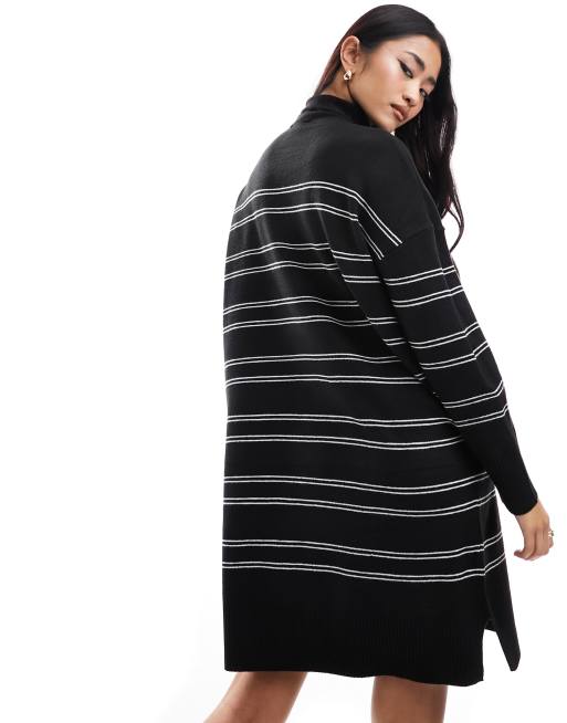 French Connection striped high neck knitted dress in black and white | ASOS