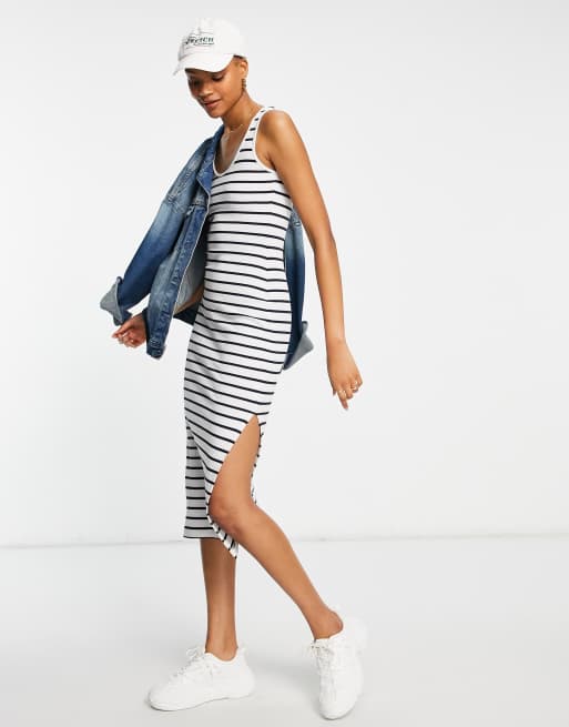 Black white striped cheap midi dress