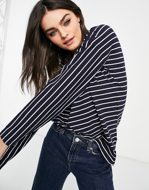 French Connection striped long sleeve jersey tshirt in utility blue and white