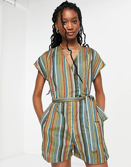 French Connection striped open back playsuit in multi 