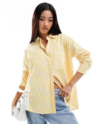 French Connection Striped Oversized Poplin Shirt In Yellow