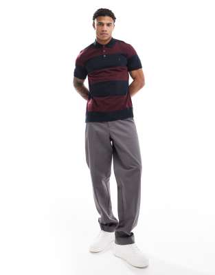 French Connection Mens French Connection striped polo shirt in navy and burgundy-Multi