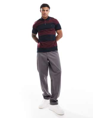 French Connection striped polo shirt in navy and burgundy-Multi