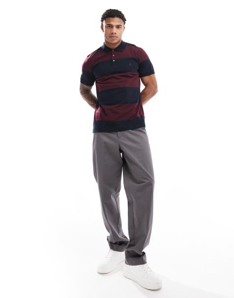 French Connection striped polo shirt in navy and burgundy - view 1