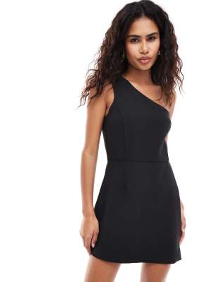 French Connection structured one shoulder dress in black