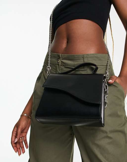 French Connection structured top handle bag with chain detail in