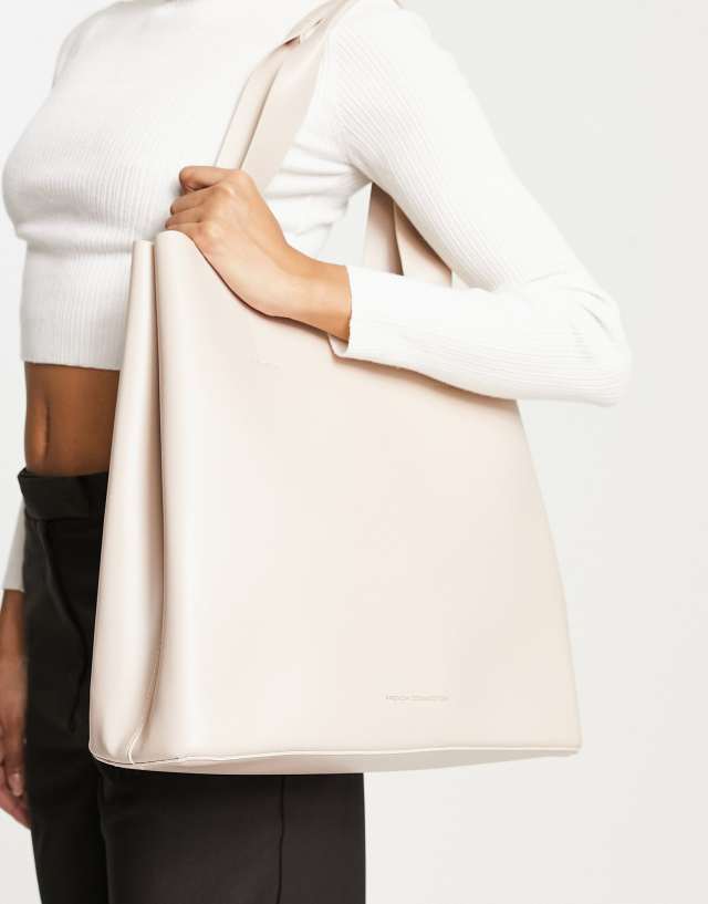 French Connection structured tote bag in stone