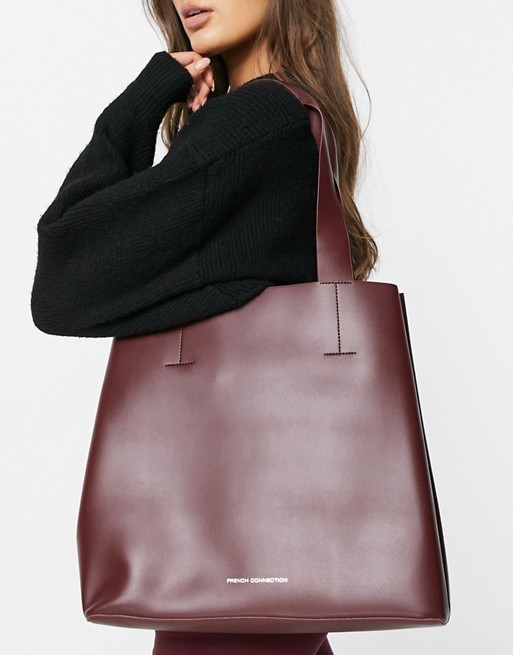 French Connection structured tote in berry