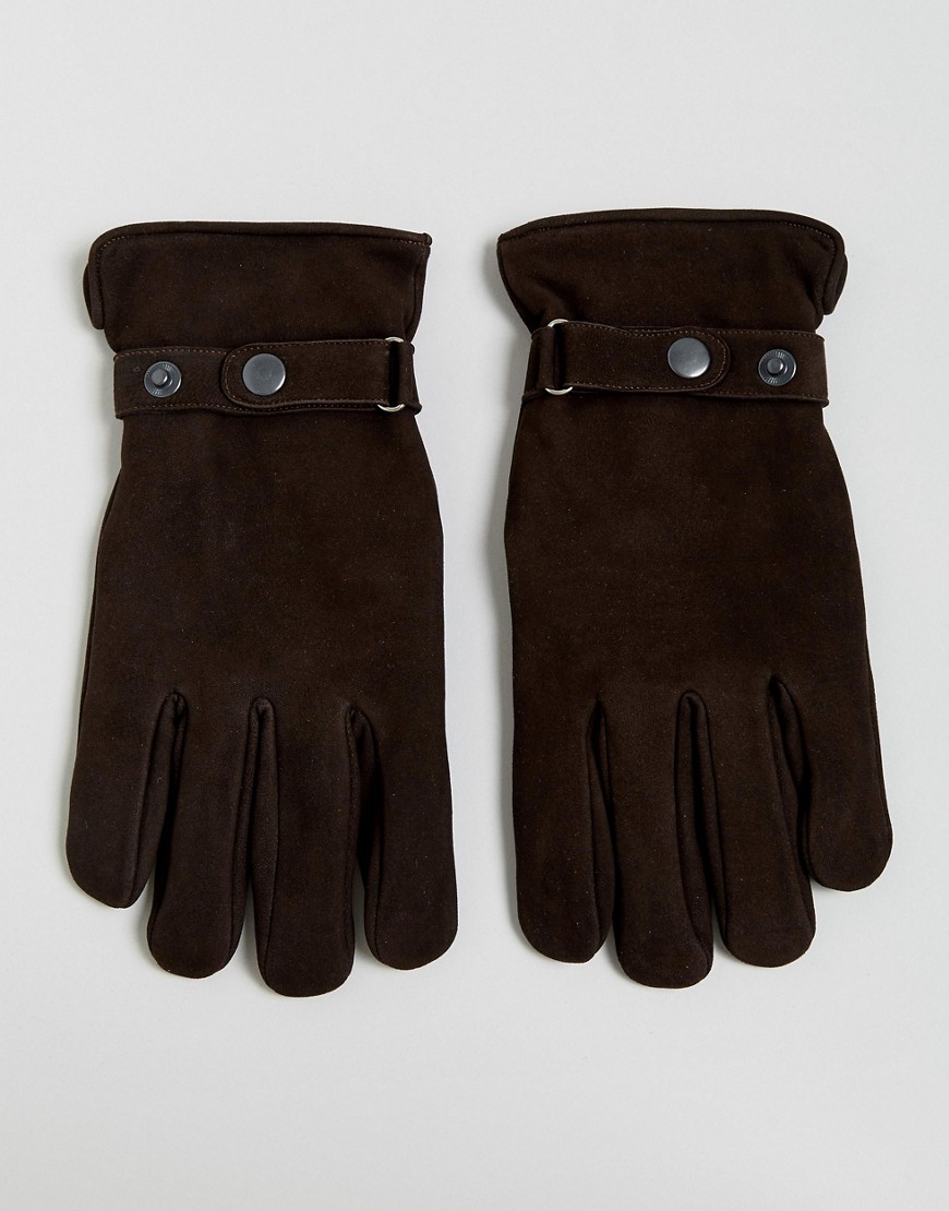 French Connection Suede Gloves In Brown