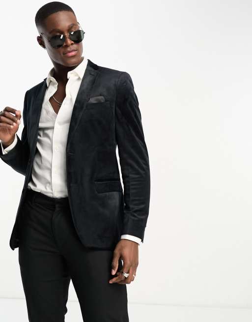 Mens black velvet suit jacket sale