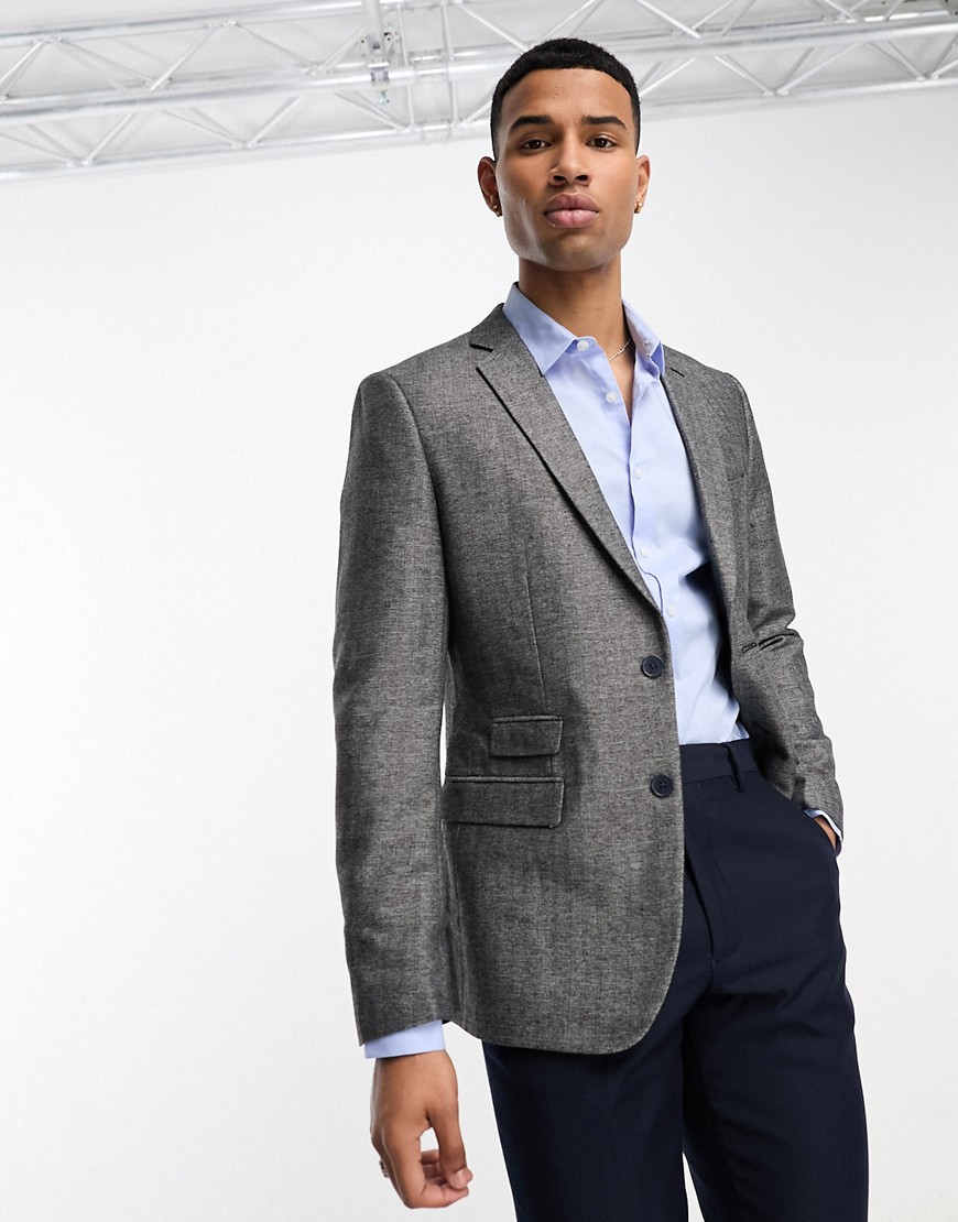 French Connection Suit Jacket In Gray Herringbone