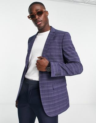 French Connection suit jacket in marine check - ASOS Price Checker
