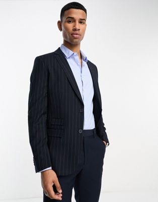 French Connection suit jacket in navy stripe | ASOS